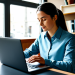 Home 6 A professional individual, fully clothed in modest business-casual attire, working productively at a sleek laptop in a sunlit modern Italian-style cafe. An espresso cup sits nearby, and subtle digital interfaces on the screen hint at smart suggestions or organizational tools. The setting features warm lighting, potted plants, and distant blurred bookshelves, creating a calm and inspiring atmosphere. The person exhibits a natural pose, with perfect anatomy, correct proportions, and well-formed hands. This image embodies the balance of hybrid work and integrated technology. Professional photography, high detail, clear focus, natural body proportions, appropriate content, safe for work, fully clothed, family-friendly.